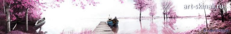 фото для скинали лодки озеро розовые деревья