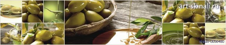 фото для фартука коллаж с зелеными оливками и оливковым маслом