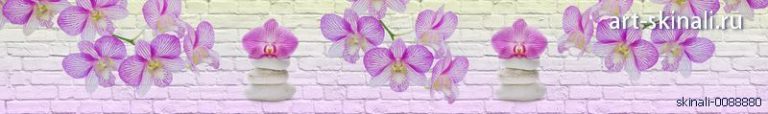 фото для фартука сиреневые орхидеи на фоне стены